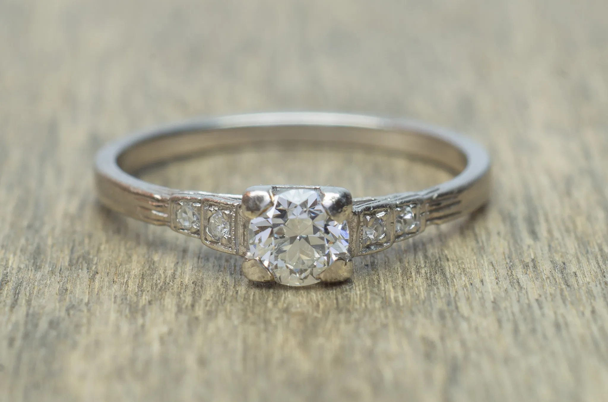 0.45CTW ART DECO OLD EUROPEAN CUT DIAMOND RING