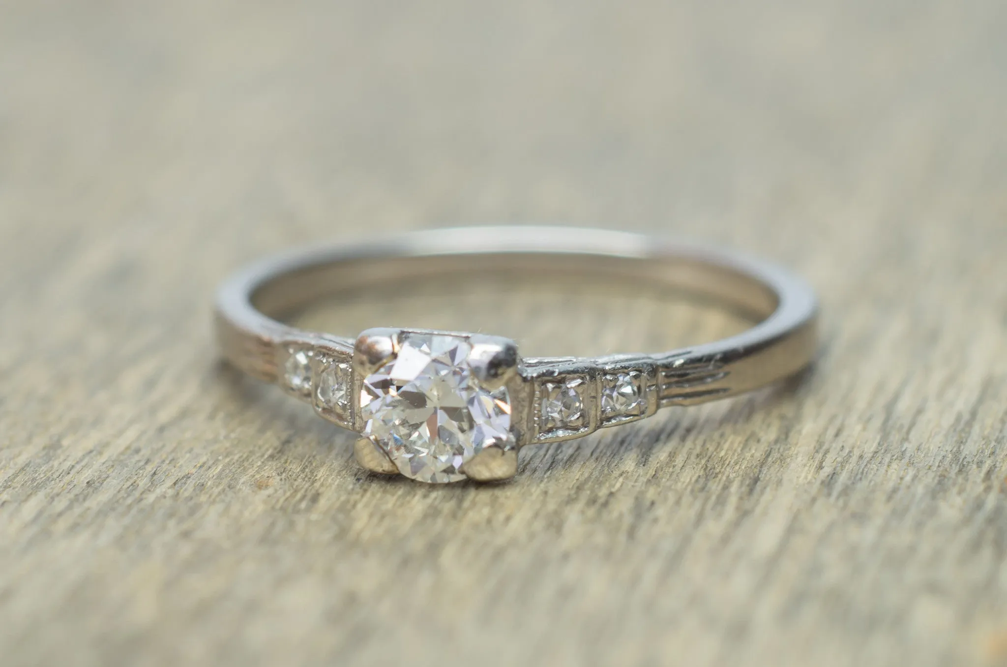 0.45CTW ART DECO OLD EUROPEAN CUT DIAMOND RING