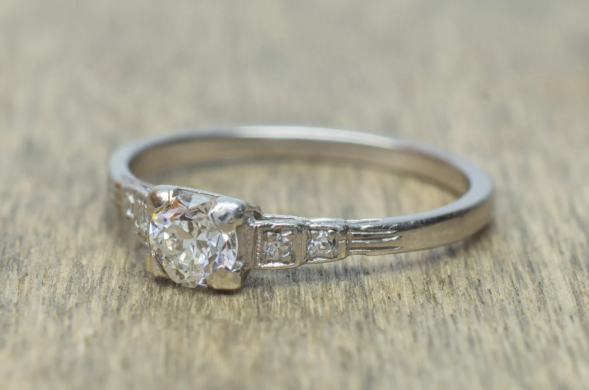 0.45CTW ART DECO OLD EUROPEAN CUT DIAMOND RING