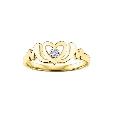 10K Yellow Gold (0.015ct) Diamond Heart "MOM" Ring