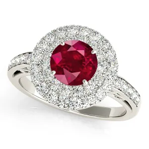 1.35 ct. Genuine Ruby Ring With 3 D Halo and Hand Carved Diamond Band