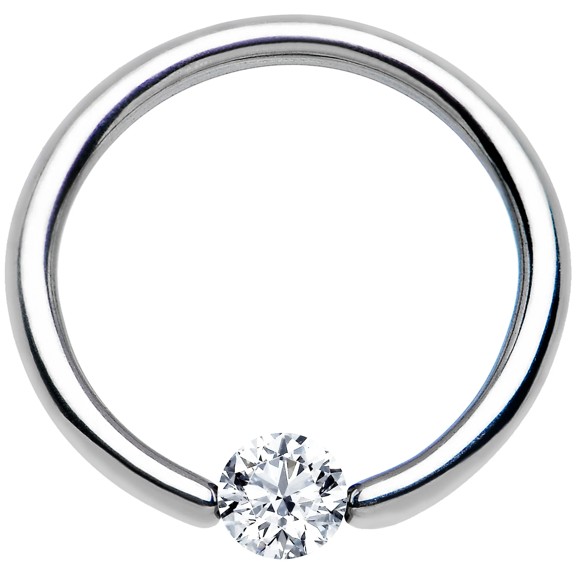 14 Gauge 3/8 Solid 14k White Gold 4mm Clear Cubic Zirconia Tension Captive Ring