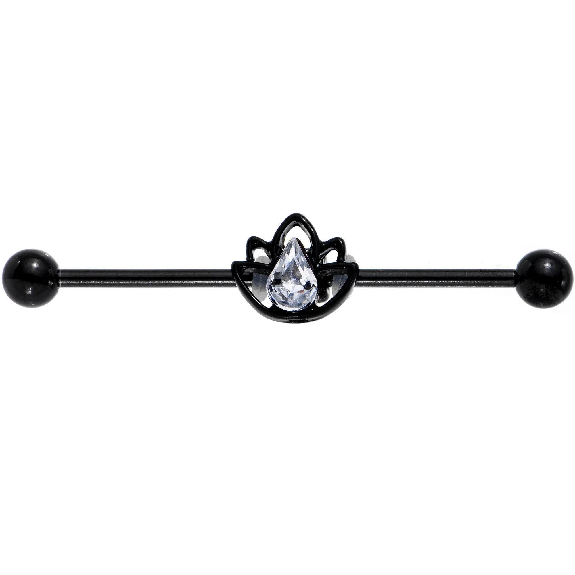 14 Gauge Clear Gem Black Lonely Lotus Flower Industrial Barbell 38mm