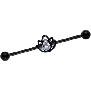 14 Gauge Clear Gem Black Lonely Lotus Flower Industrial Barbell 38mm
