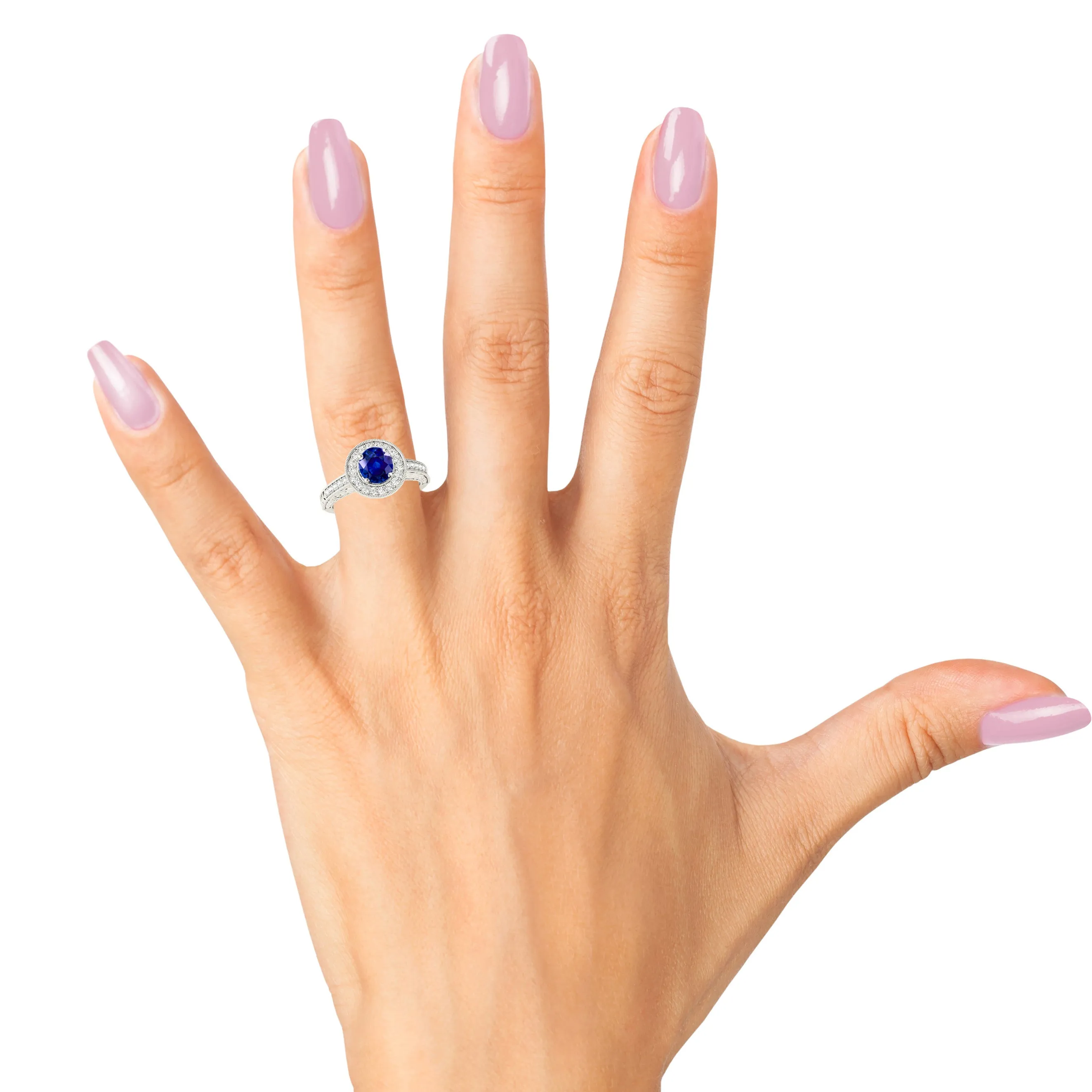 1.45 ct. Genuine Blue Sapphire Milgrain Halo Ring