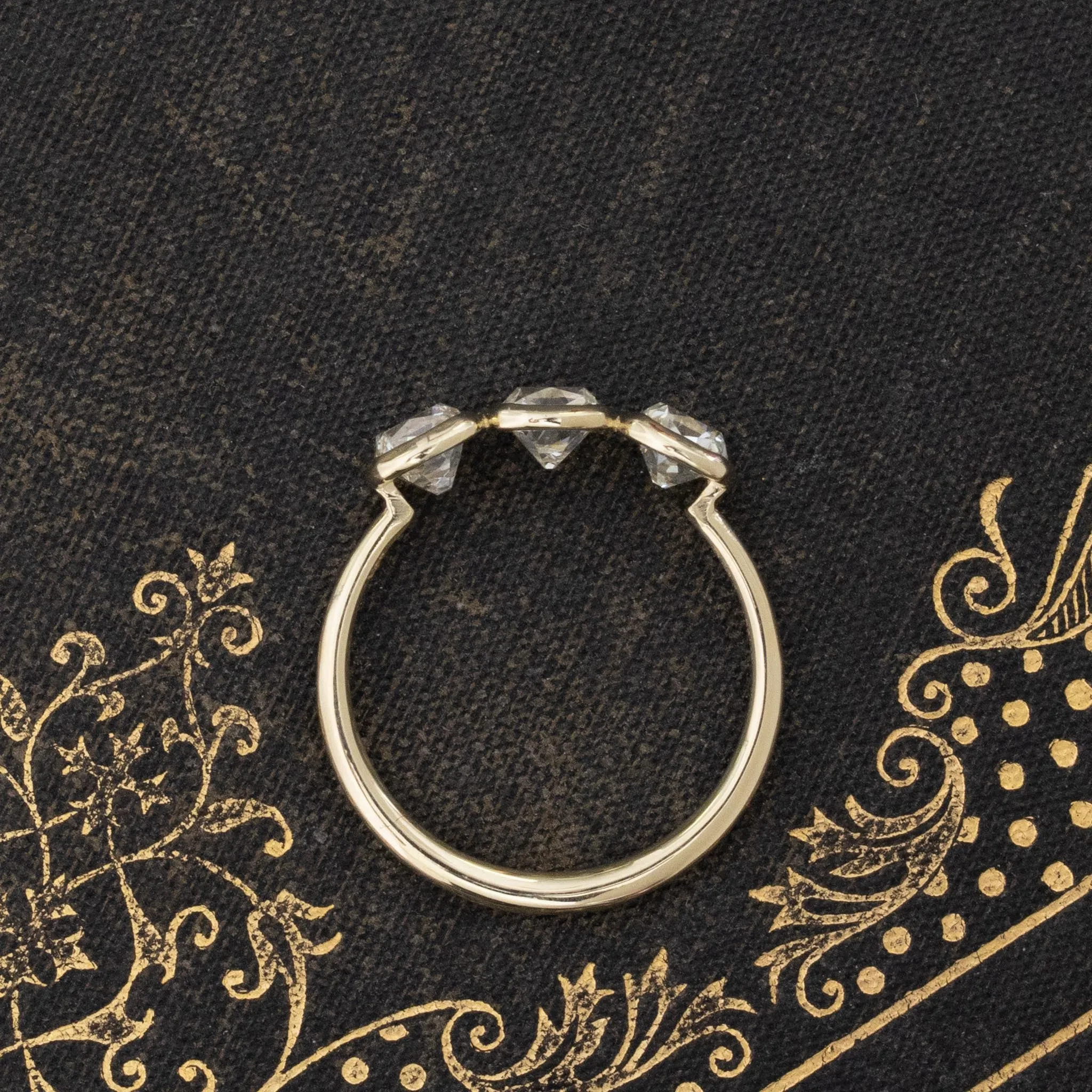 1.46ctw Old Mine Cut Diamond Bezel Trilogy Ring