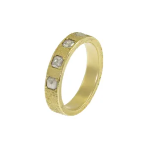 14K Gold Band with Rustic White Cushion Cut Diamonds