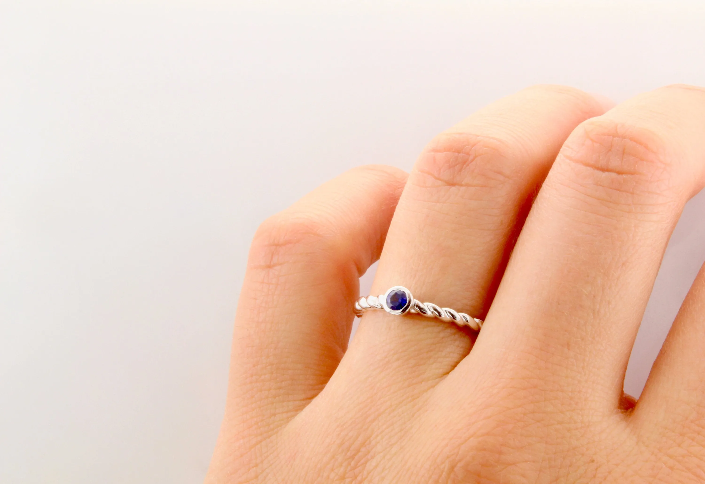 14K Gold Blue Sapphire Bezel Ring