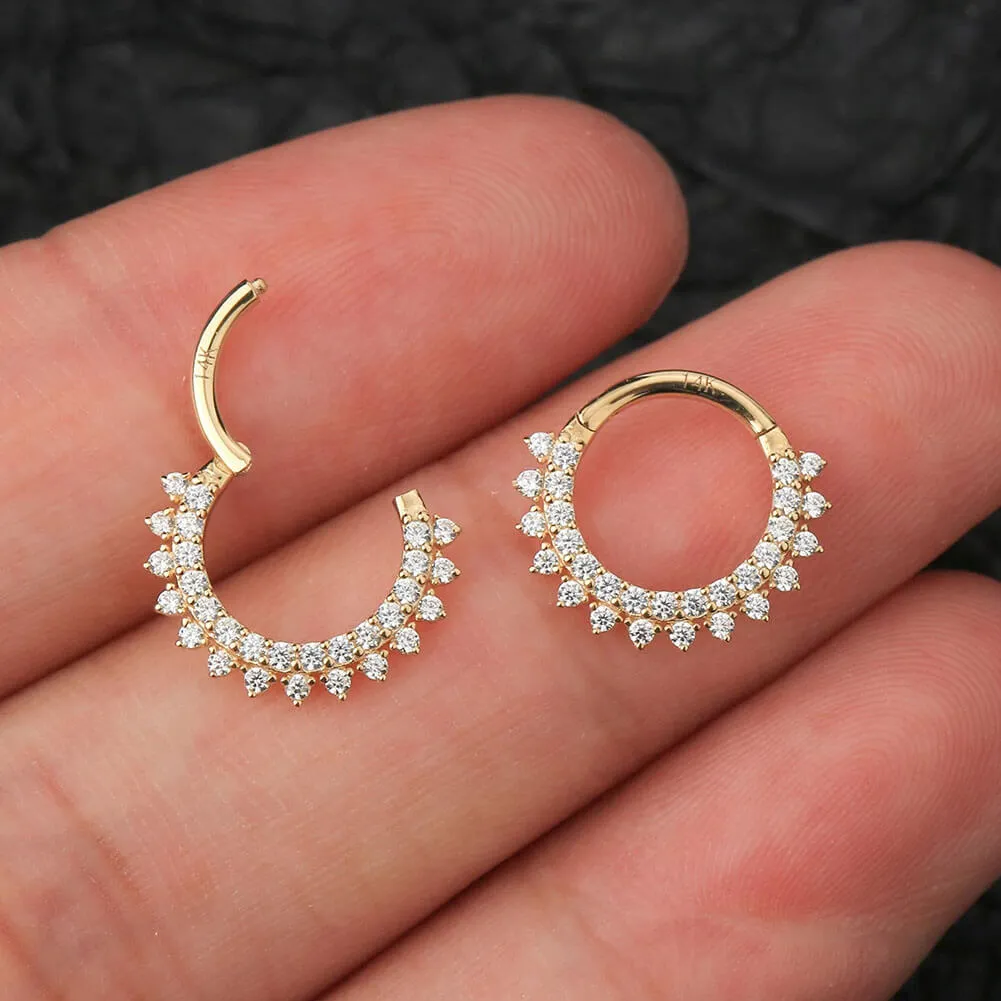 14K Gold CZ Septum Ring 16G Daith Cartilage Hoop