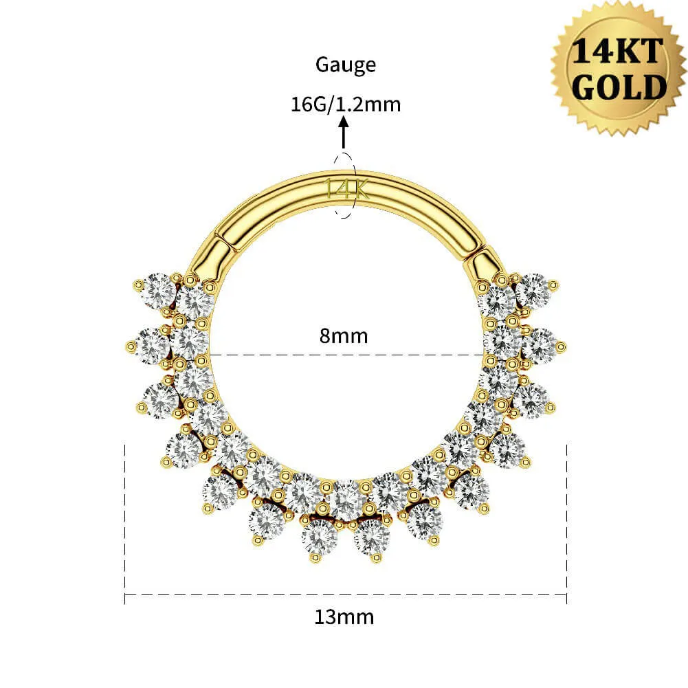 14K Gold CZ Septum Ring 16G Daith Cartilage Hoop