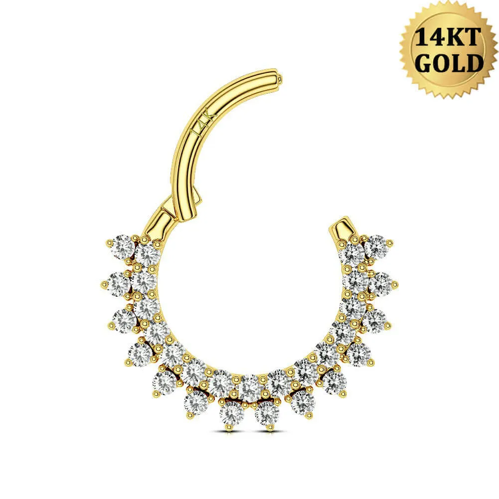 14K Gold CZ Septum Ring 16G Daith Cartilage Hoop