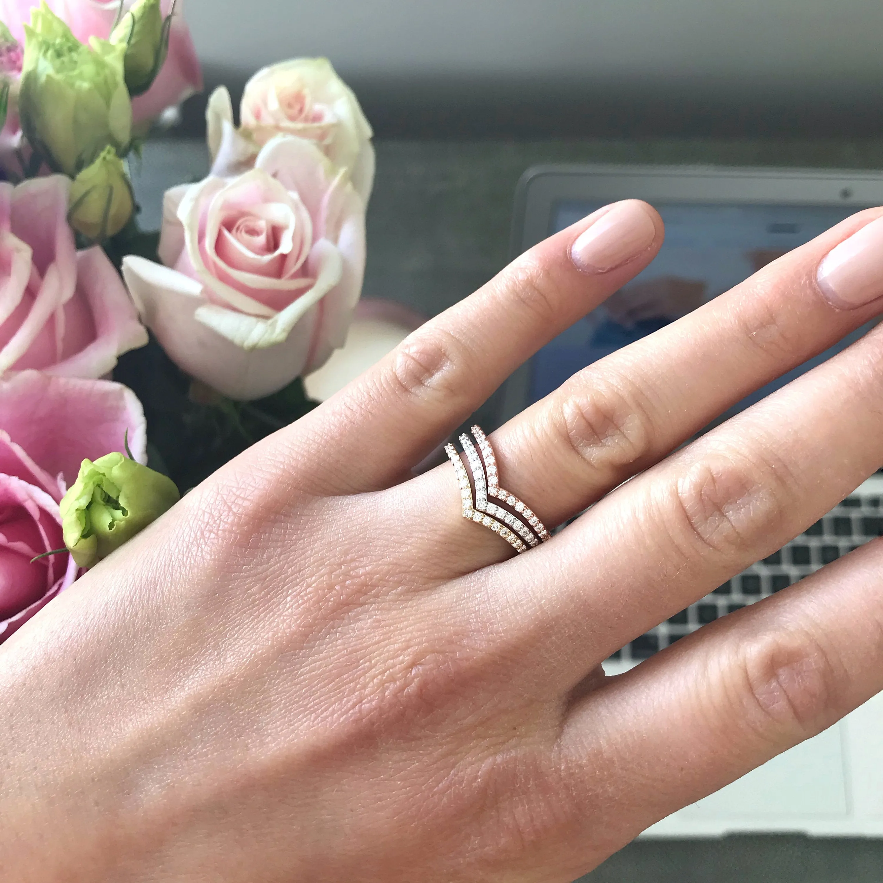 14K Gold Diamond V Band