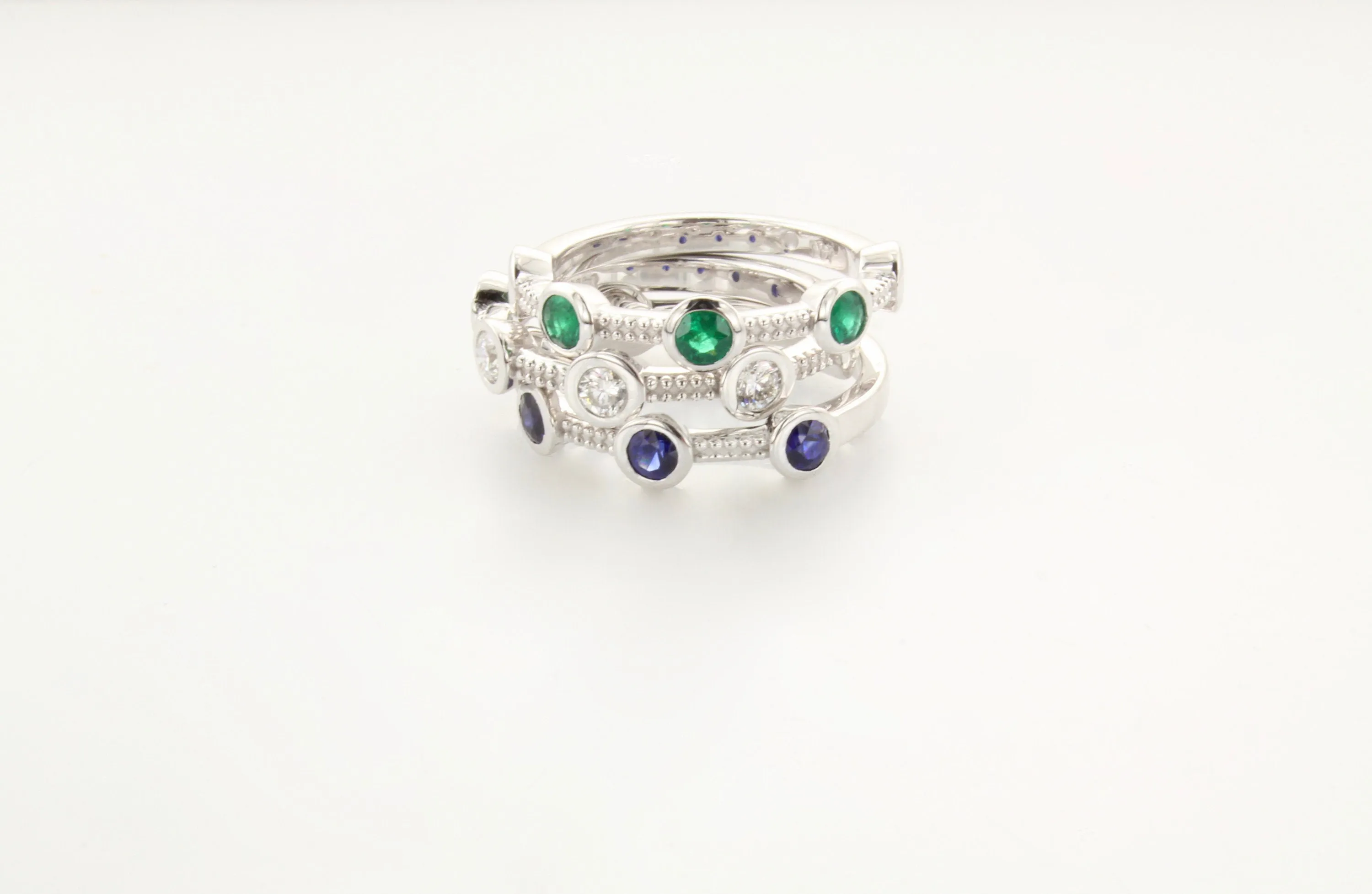 14K Gold Emerald Bezel Half Eternity Band