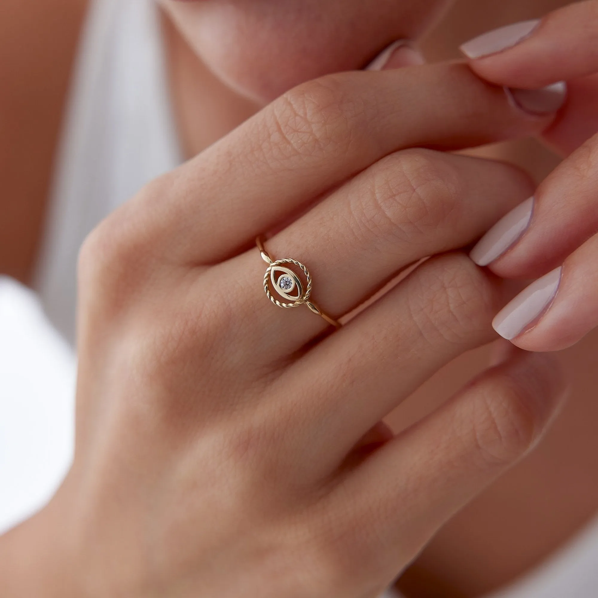 14k Gold Evil Eye  Ring