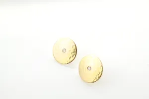 14K Gold Hammered Disc & Burnished Diamond Earrings