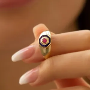 14k Gold Hexagon Ruby Colored Ring