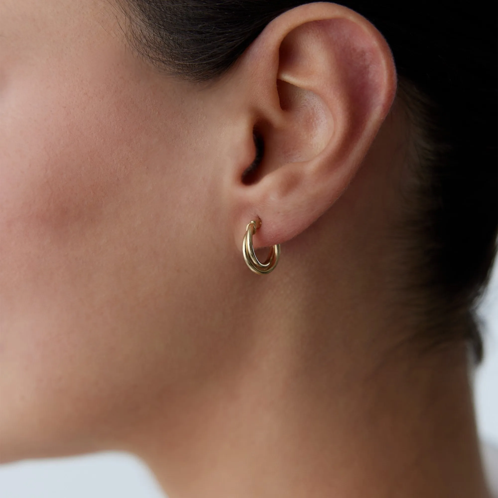 14k Gold Hoop Earrings Double Mini Hoop Earrings
