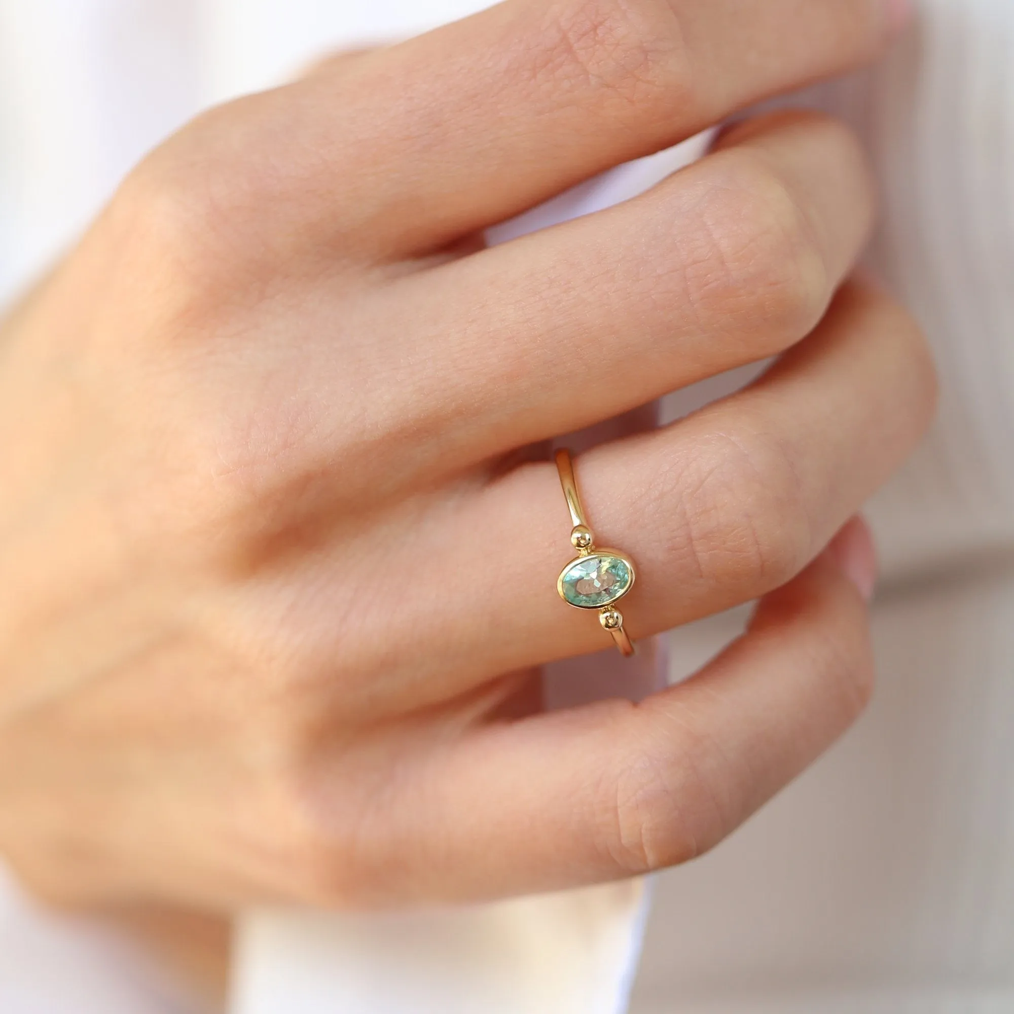 14k Gold Oval Aquamarine Blue Ring