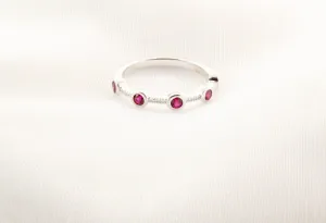 14K Gold Ruby Bezel Half Eternity Band