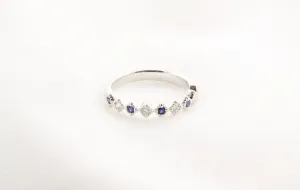 14K Gold Sapphire & Diamond Millgrain Finish Band