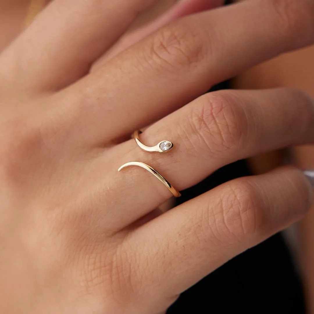 14k Gold Stone Snake Ring