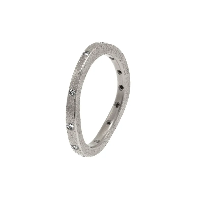 14K Gold Thin Organic Eternity Band With White Diamonds