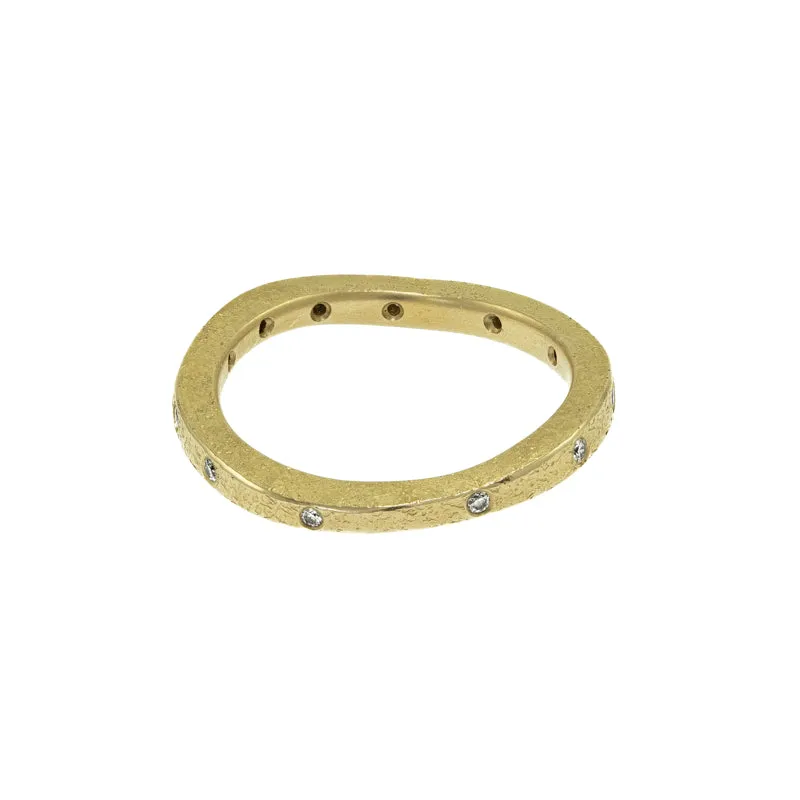 14K Gold Thin Organic Eternity Band With White Diamonds