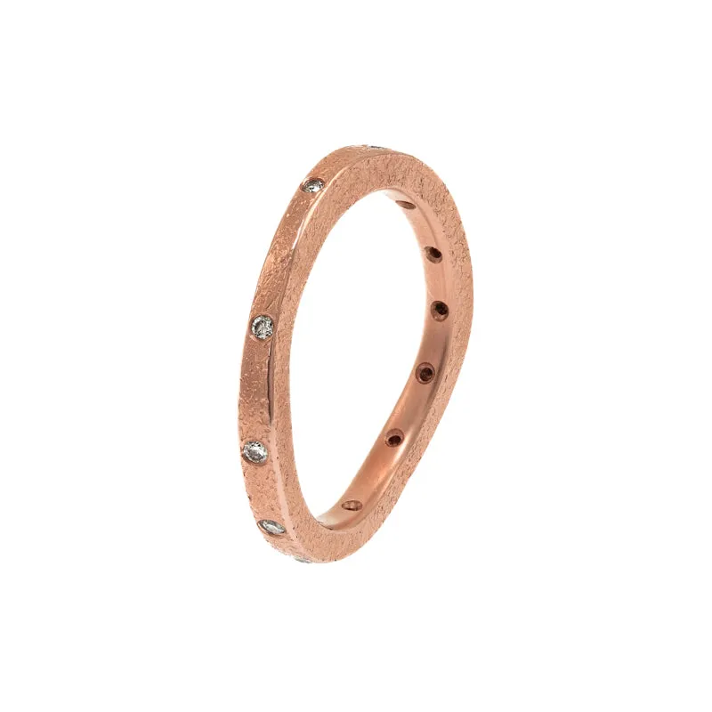 14K Gold Thin Organic Eternity Band With White Diamonds