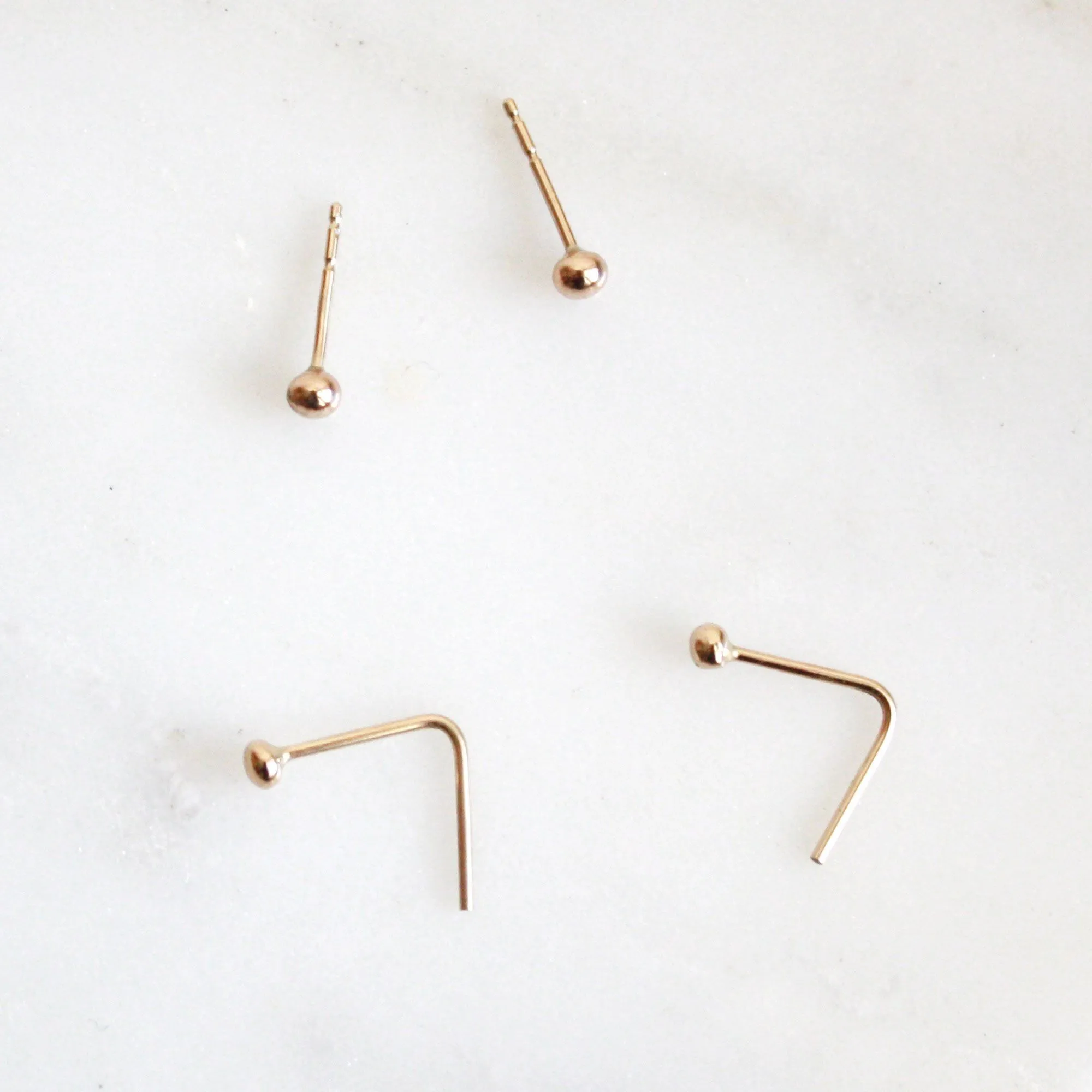 14K Gold Tiny Grain Hook Earrings