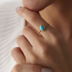 14k Gold Turquoise Stone Spiral Ring