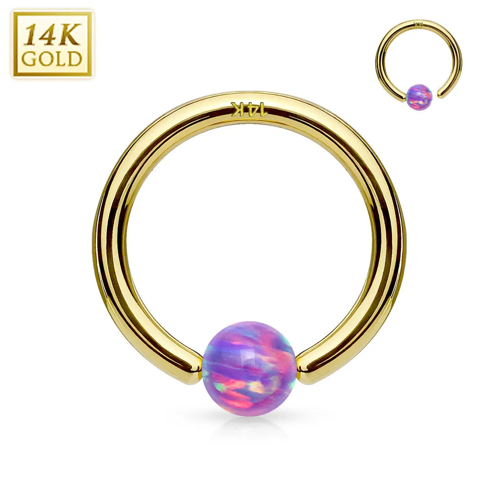 14K Soild Gold Opal Fixed Hoop Nose Rings for Nose Ear Cartilage Septum