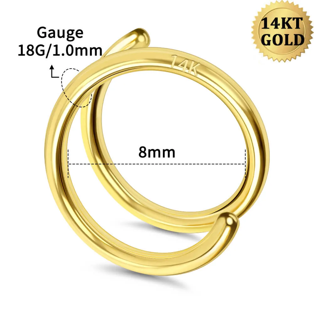 14K Solid Gold 18G Double Hoop Nose Ring (Right Side)