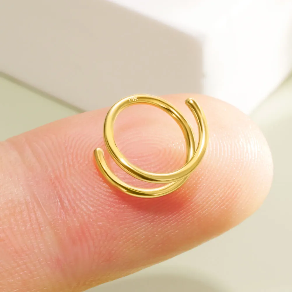14K Solid Gold 18G Double Hoop Nose Ring (Right Side)