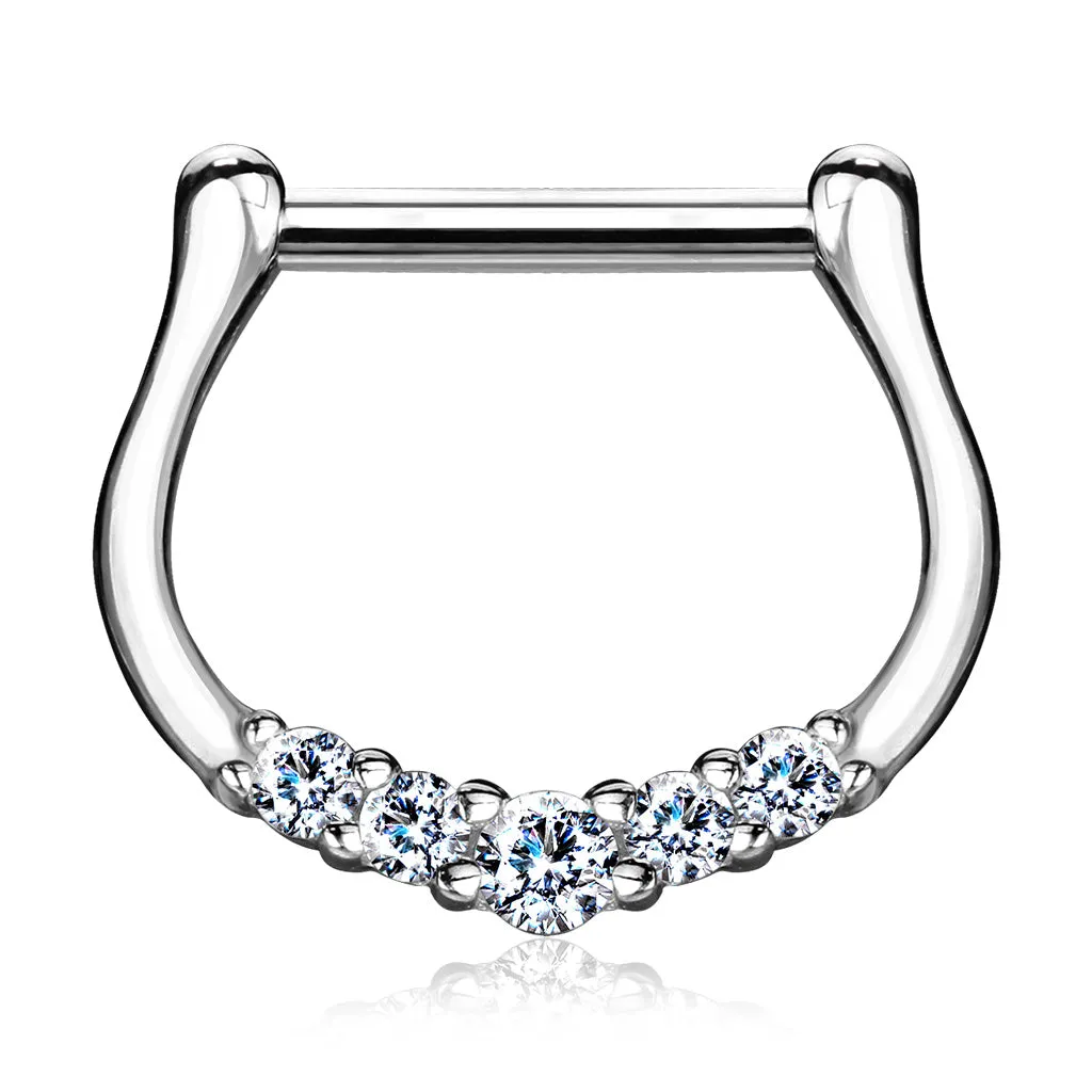 14K Solid Gold Five CZ Nose Ring Septum Clicker Daith