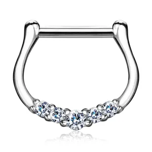 14K Solid Gold Five CZ Nose Ring Septum Clicker Daith