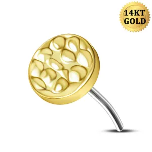 14K Solid Gold Hammered Disc Top Push Pin Cartilage Stud