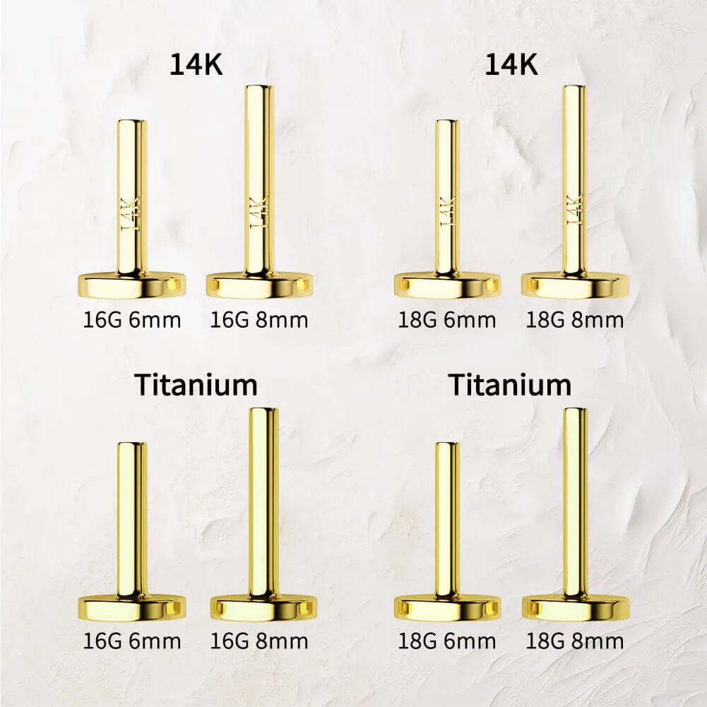14K Solid Gold Hammered Disc Top Push Pin Cartilage Stud