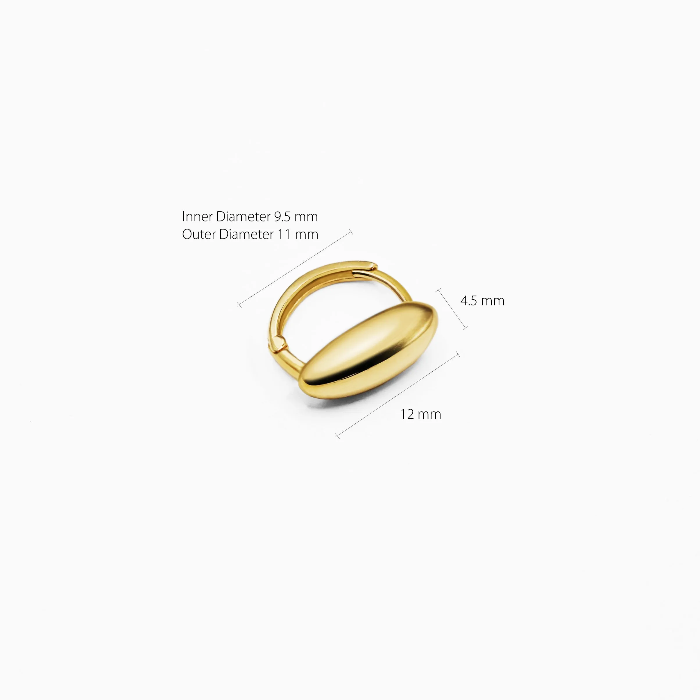 14k Solid Gold Narrow Oval Volume Hoop Earring