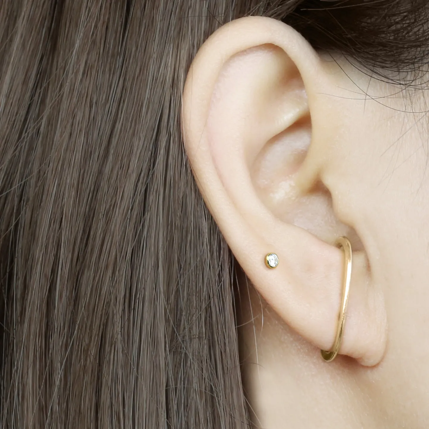 14k Solid Gold One CZ Stud Earring