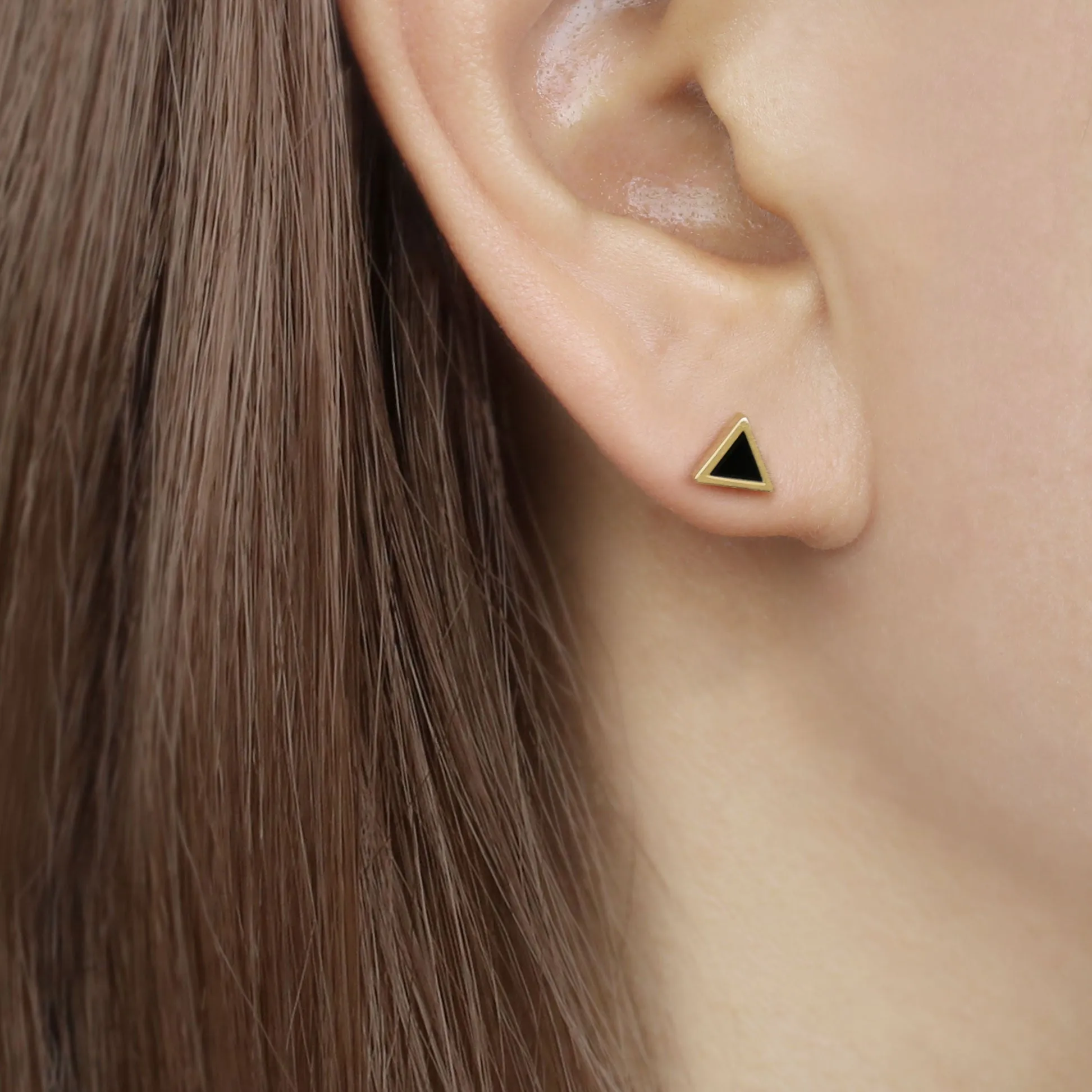 14k Solid Gold Onyx Triangle Stud Earring