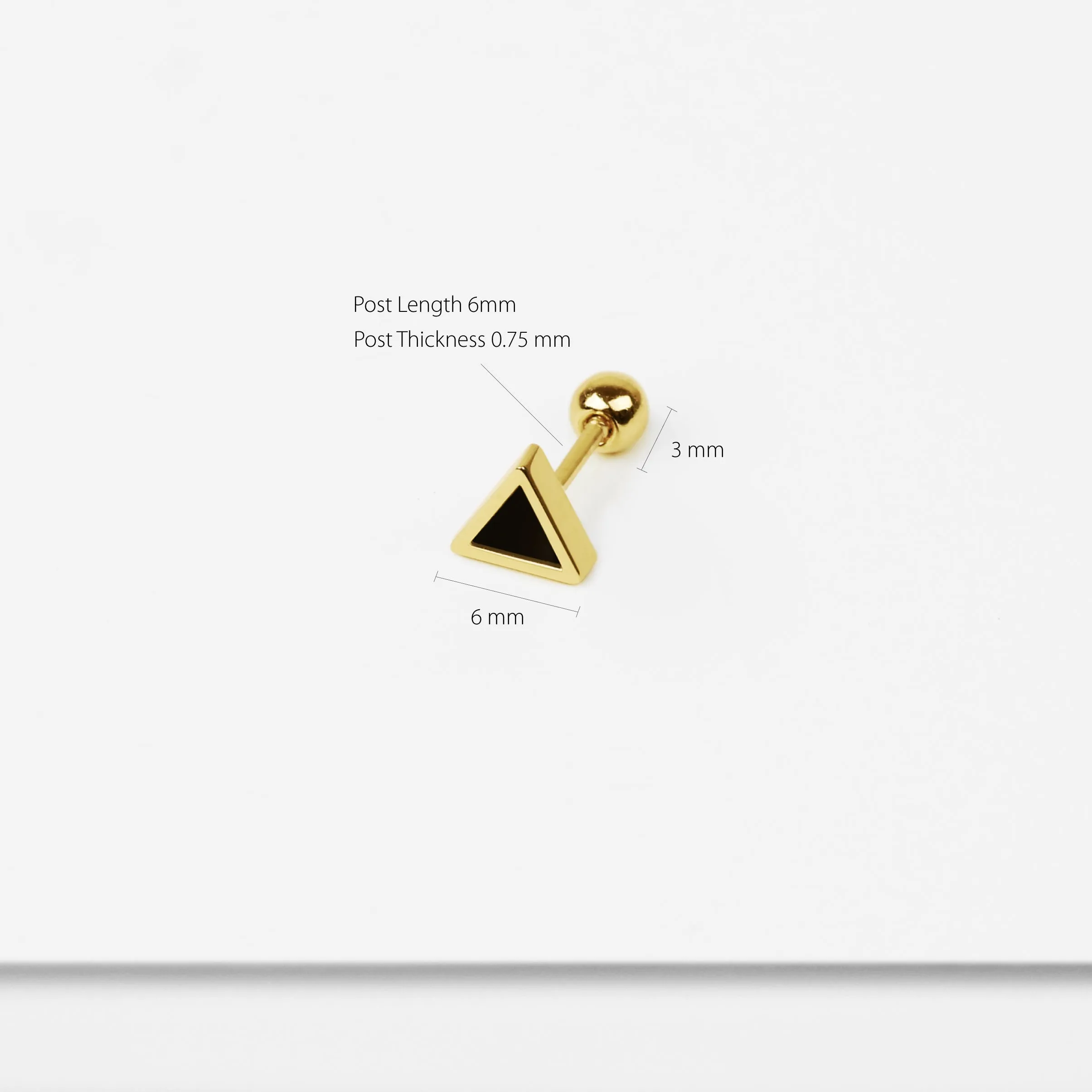 14k Solid Gold Onyx Triangle Stud Earring