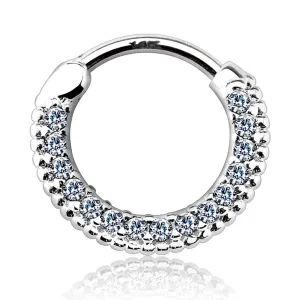 14K Solid Gold Round CZ Nose Ring Septum Clicker Daith