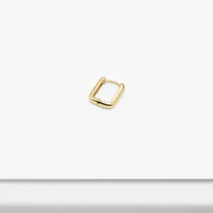 14k Solid Gold Small Rectangular volume Hoop Earring