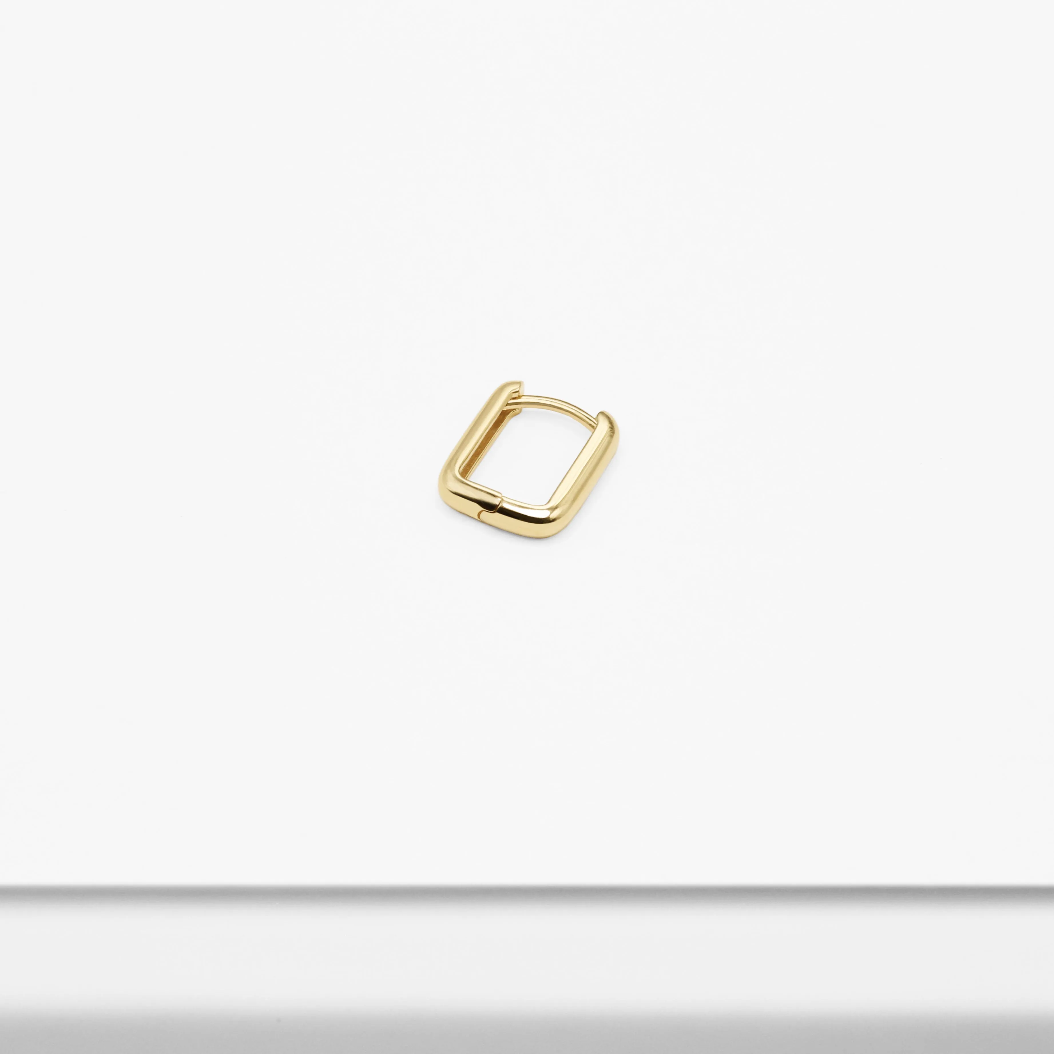 14k Solid Gold Small Rectangular volume Hoop Earring