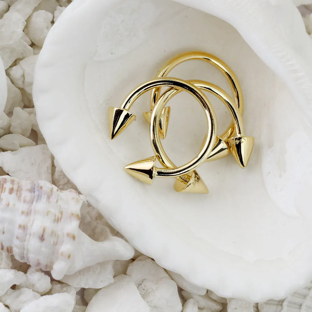 14K Solid Gold Spike End Horseshoe Circular Barbell