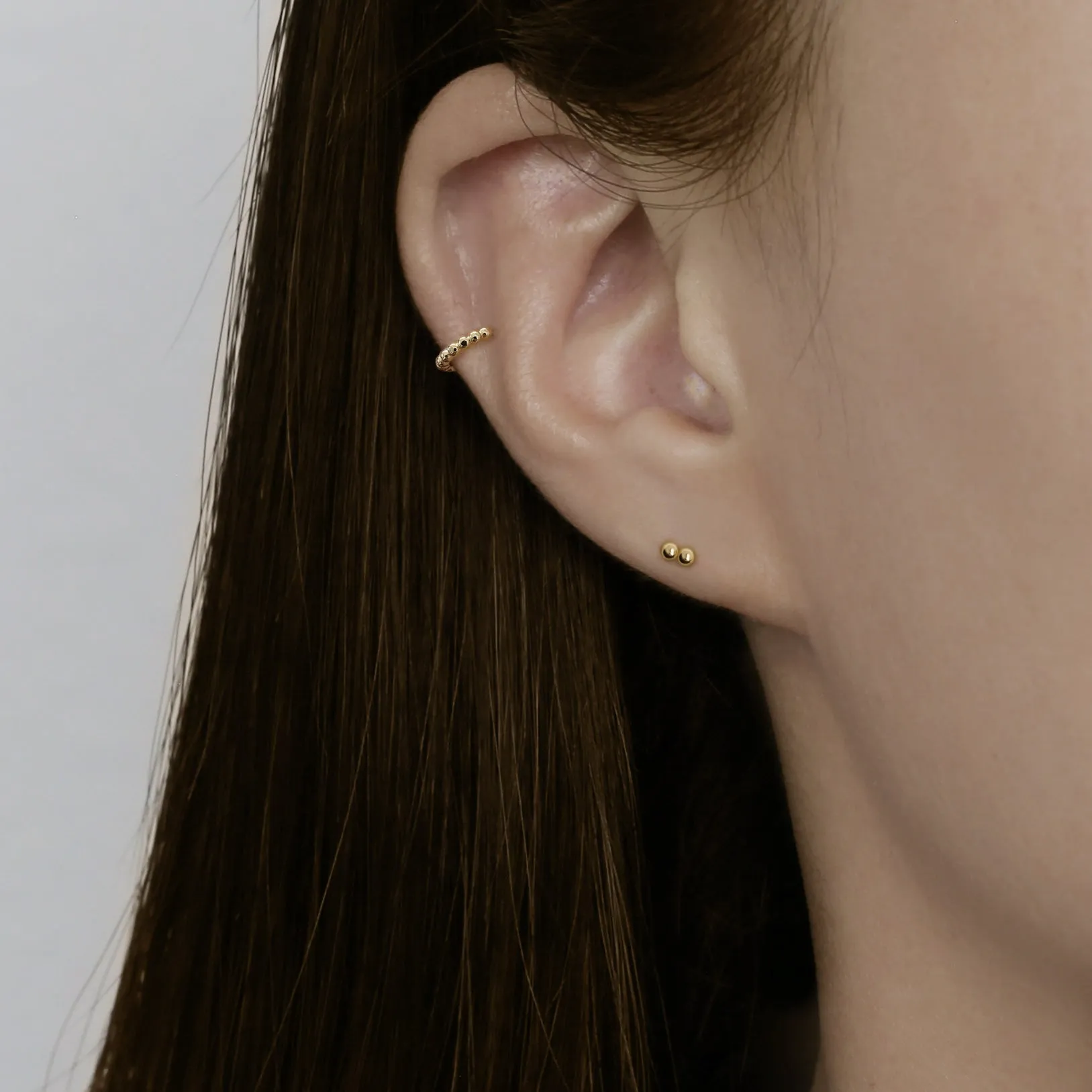 14k Solid Gold Tiny Ball Hoop Earring