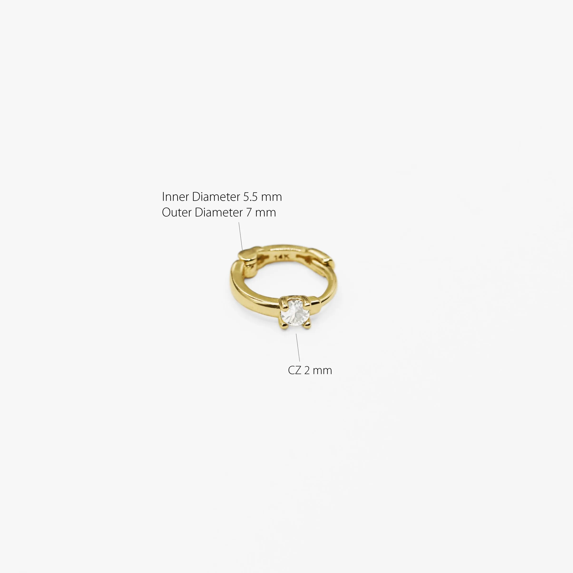 14k Solid Gold Tiny Single CZ Hoop Earring