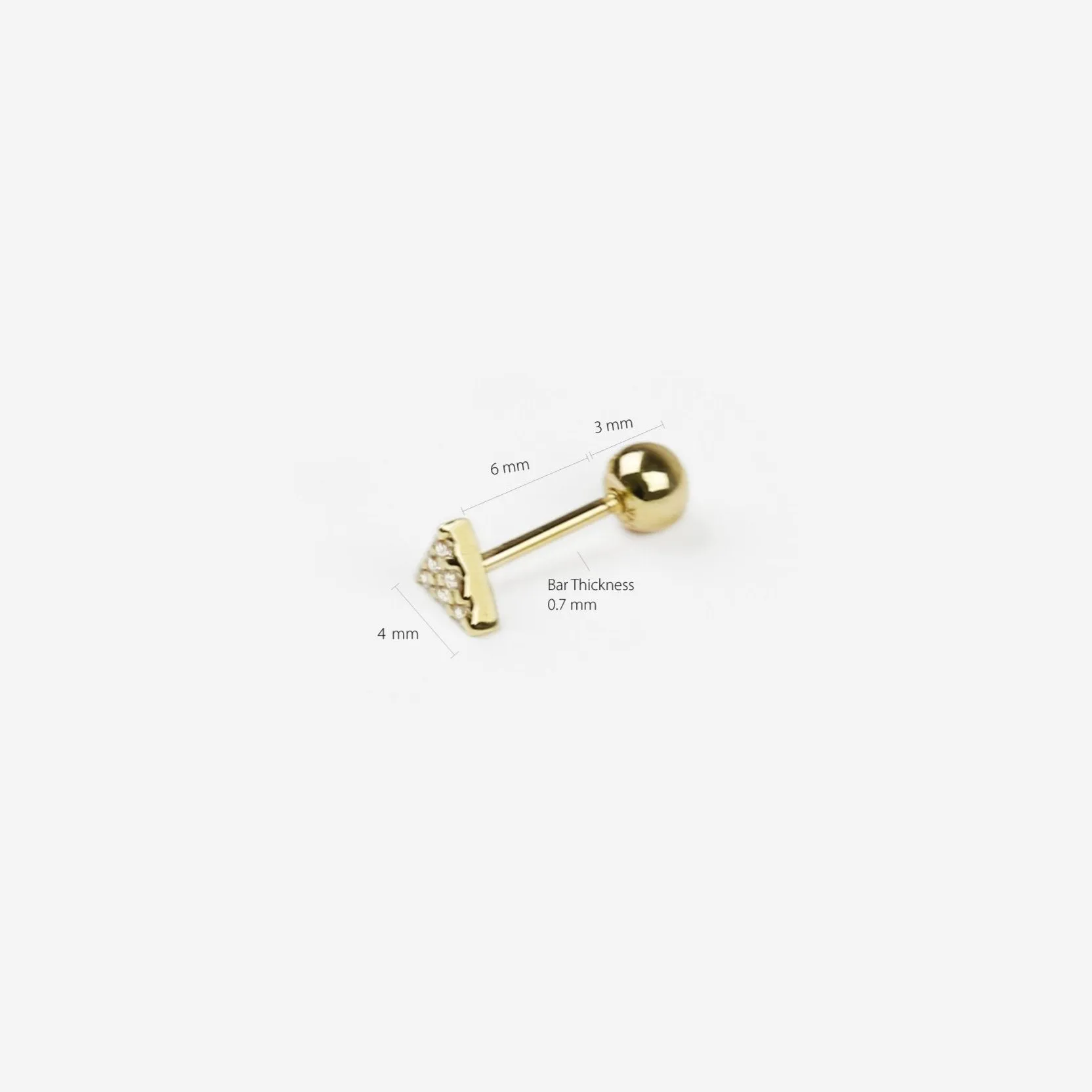 14k Solid Gold Tiny Triangle CZ Stud Earring