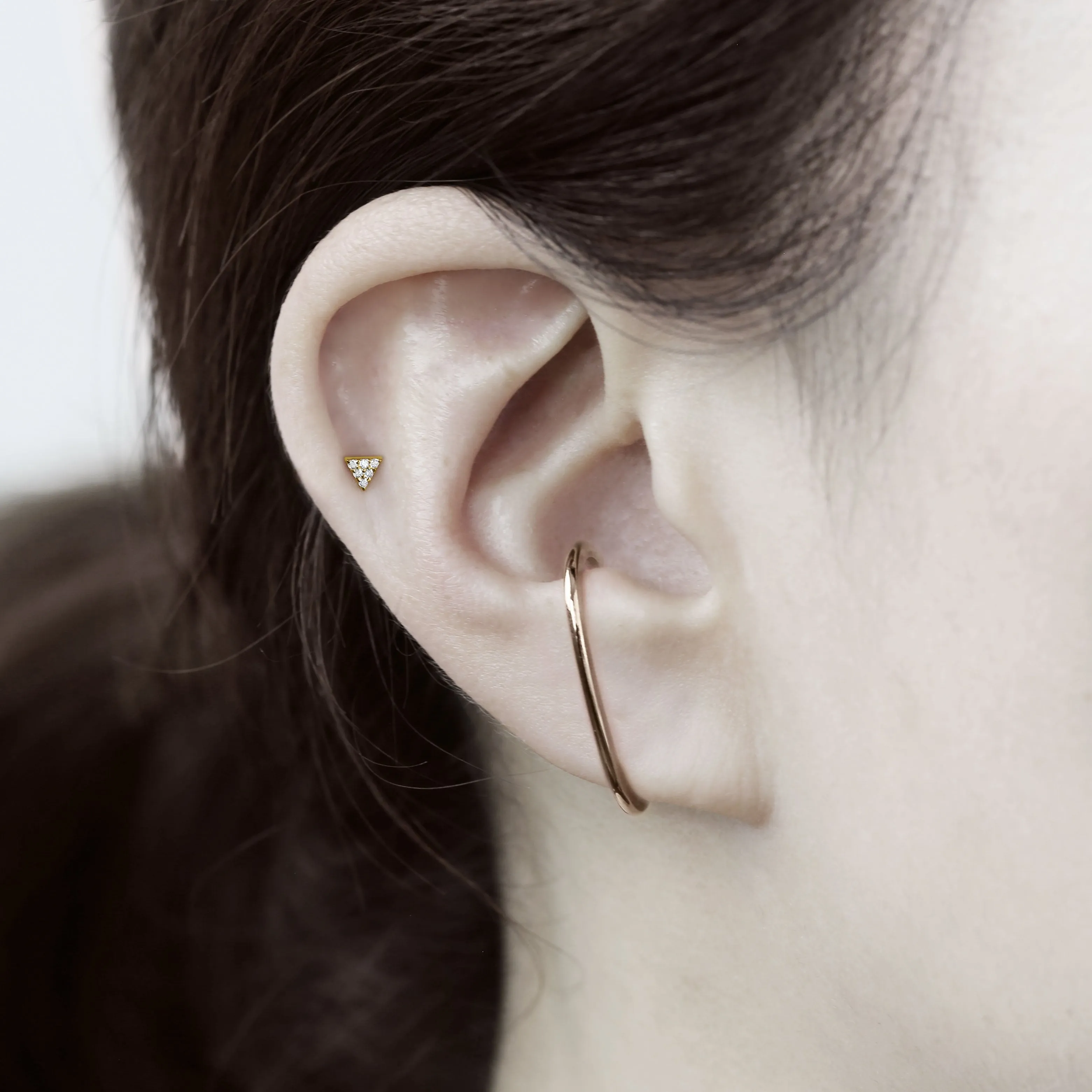 14k Solid Gold Tiny Triangle CZ Stud Earring