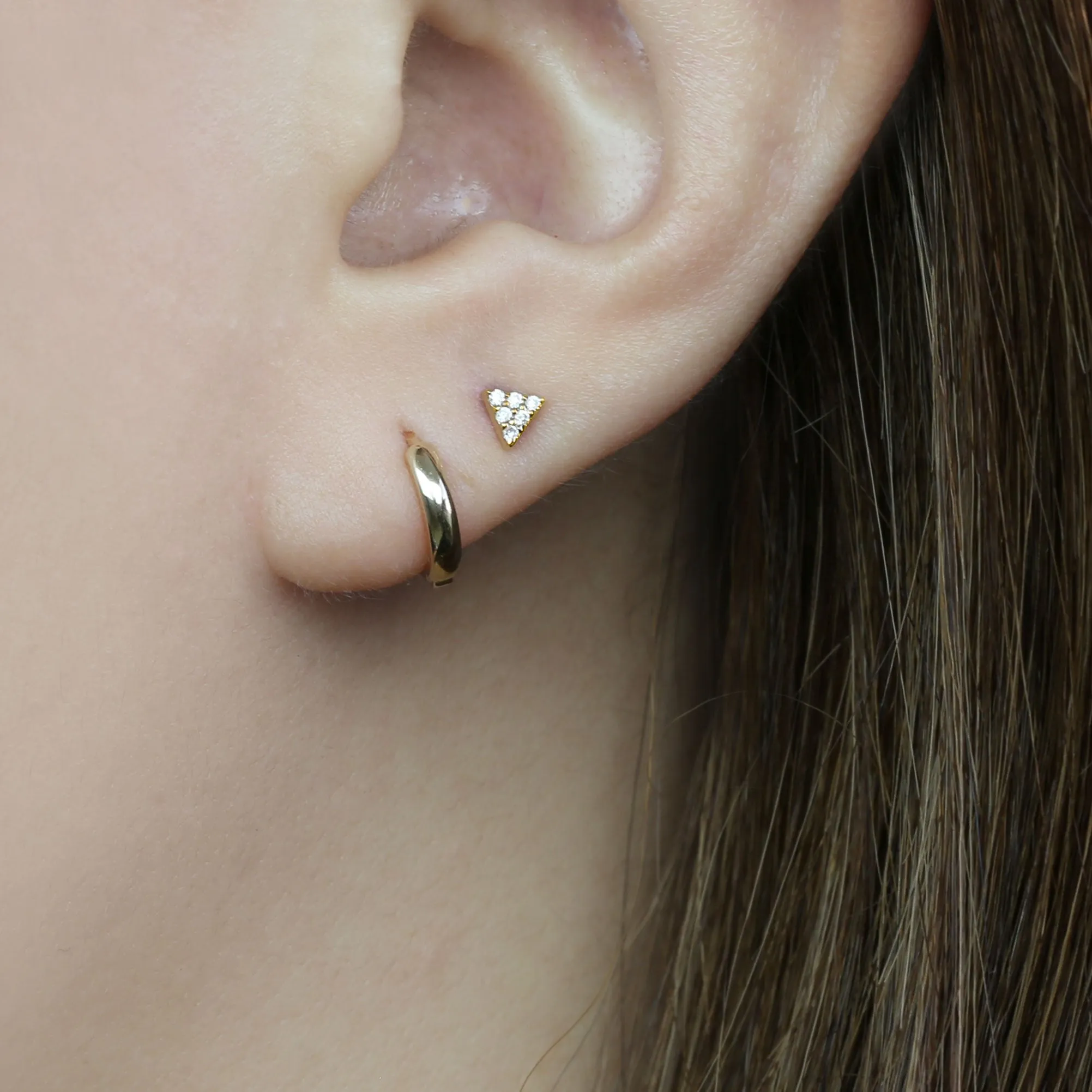 14k Solid Gold Tiny Triangle CZ Stud Earring